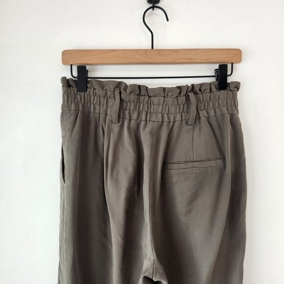 Zara Olive Green Paperbag Waist Trousers Pants Straight Leg Women's S - Picture 4 of 7